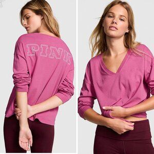 PINK Victoria's Secret Long Sleeve V Neck Top Size XL New With Tags
